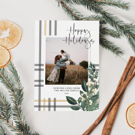 Cartes Pour Fêtes Annuelles Rustique Plaid Green Photo de vacances