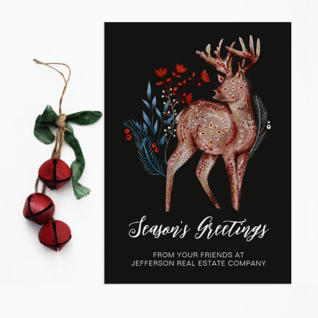 Cartes Pour Fêtes Annuelles Rustique Reindeer Wreath Nordic Folk Business (Créateur téléchargé)