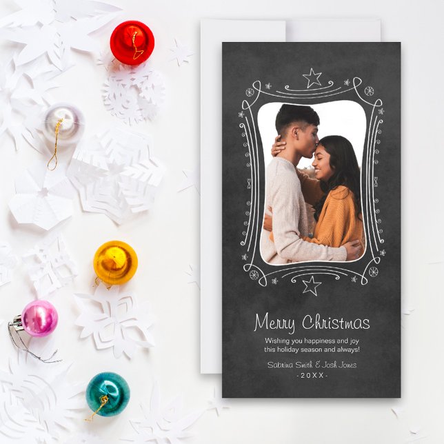 Cartes Pour Fêtes Annuelles Rustique Tableau Noir Merry Christmas Photo (Créateur téléchargé)