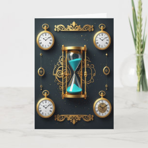 Cartes Pour Fêtes Annuelles Sablier et montres Nouvel An