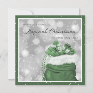 Cartes Pour Fêtes Annuelles Sac à Père Noël vert neige Magique Noël