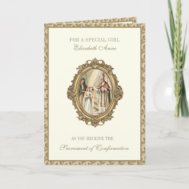 Cartes Pour Fêtes Annuelles Sacrament Confirmation Fille Sponsor Évêque (Devant)