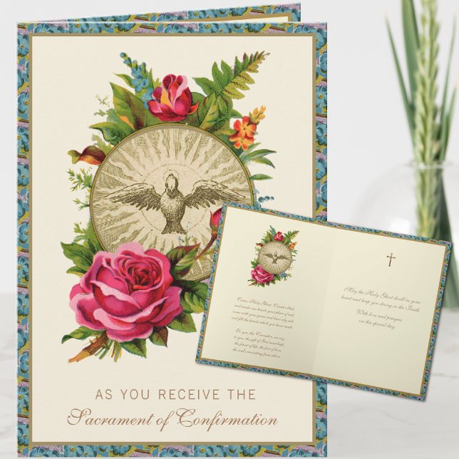 Cartes Pour Fêtes Annuelles Sacrement de confirmation Roses roses religieuses  (Créateur téléchargé)