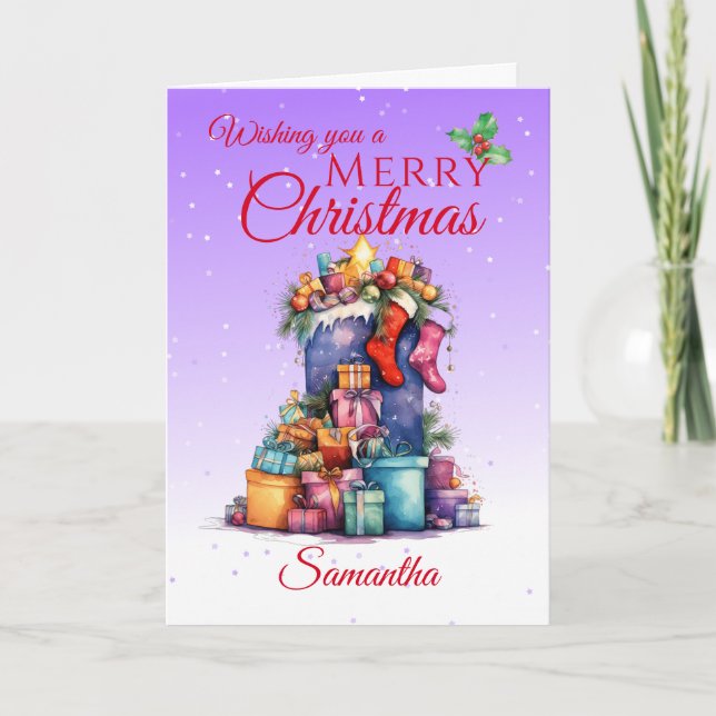 Cartes Pour Fêtes Annuelles Sacs et cadeaux de Noël violet (Devant)