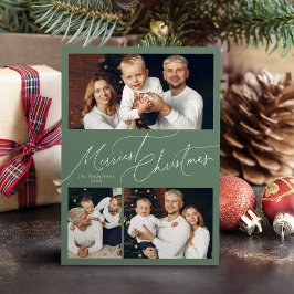 Cartes Pour Fêtes Annuelles Sage Elegant Script Merry Christmas Family 3 Photo