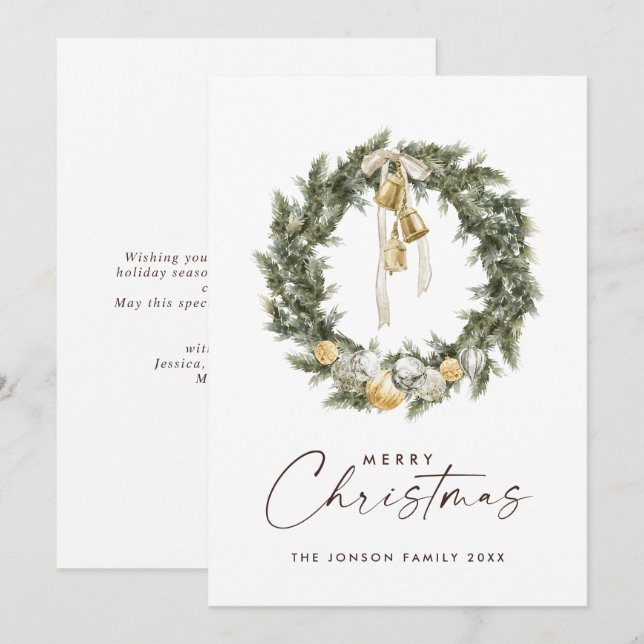 Cartes Pour Fêtes Annuelles Sage Green Bohemian Christmas Wreath Salutation (Devant / Derrière)