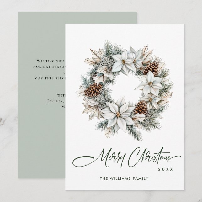 Cartes Pour Fêtes Annuelles Sage Green Boho Pine Cônes Christmas Wreath (Devant / Derrière)