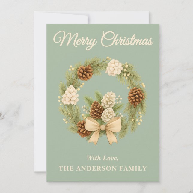 Cartes Pour Fêtes Annuelles Sage Green Boho Pine Vert Vert Végétation Wreath (Devant)