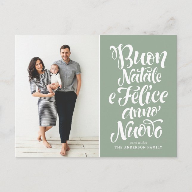 Cartes Pour Fêtes Annuelles Sage Green Buon Natale Calligraphie (Devant)