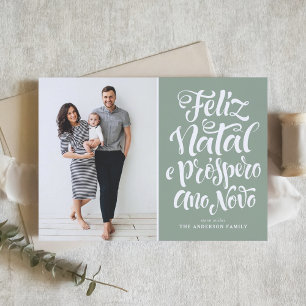 Cartes Pour Fêtes Annuelles Sage Green Feliz Natal Calligraphie de Noël Photo