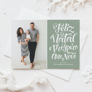 Cartes Pour Fêtes Annuelles Sage Green Feliz Natal Calligraphie de Noël Photo