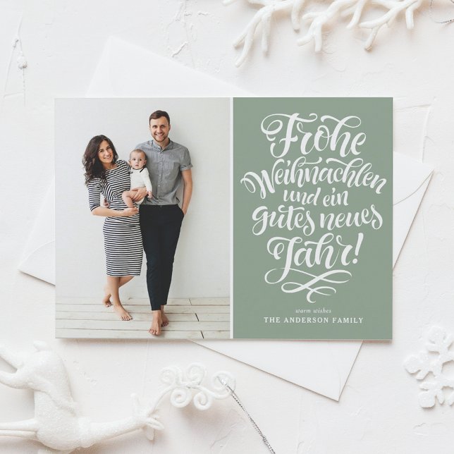 Cartes Pour Fêtes Annuelles Sage Green Frohe Weihnachten Calligraphie (Créateur téléchargé)
