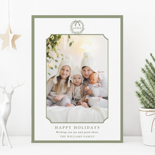 Cartes Pour Fêtes Annuelles Sage Green Minimal Joyeux Vacances Photo (Créateur téléchargé)