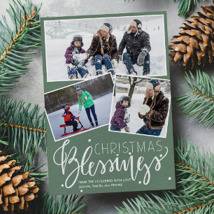 Cartes Pour Fêtes Annuelles Sage green neige bénédictions de Noël 3 photos