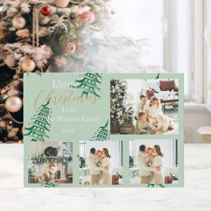 Cartes Pour Fêtes Annuelles Sage Green Pagode de Noël Arbres 5 photos