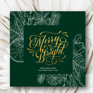 Cartes Pour Fêtes Annuelles Sage moderne Vert Gold Script Pine Bough Floral