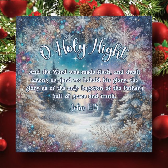 Cartes Pour Fêtes Annuelles Saint Nuit Jean 1:14 Bois Noël chrétien (Créateur téléchargé)