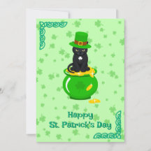 Saint Patrick's Day Shamrock Pot of Gold Black Cat