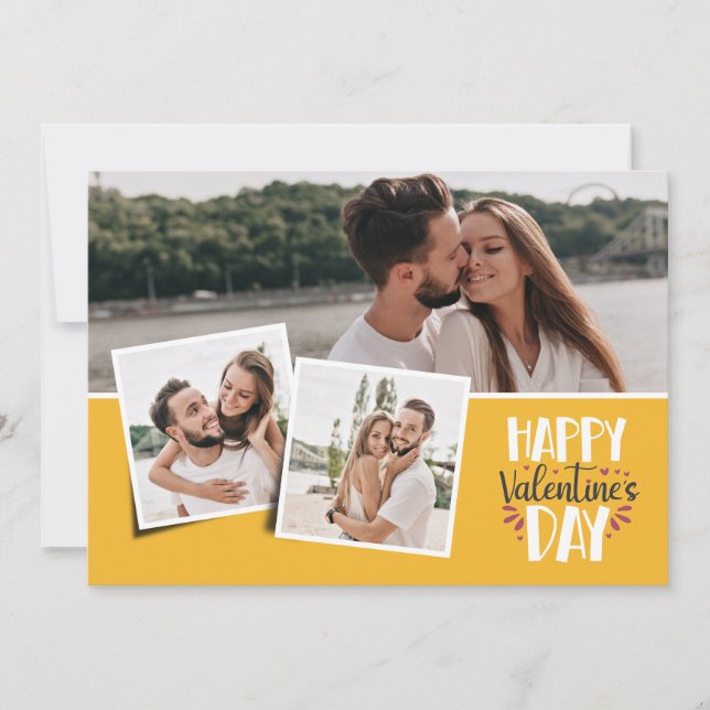 Cartes Pour Fêtes Annuelles Saint Valentin 3 photos collage jaune (Devant)