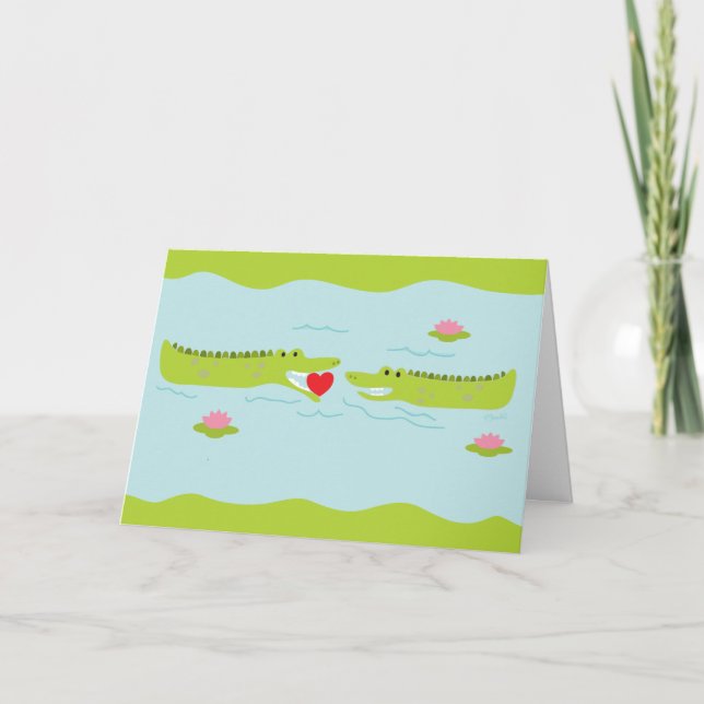Cartes Pour Fêtes Annuelles Saint Valentin Alligator Love (Devant)