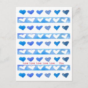 Cartes Pour Fêtes Annuelles Saint-Valentin Aquarelle bleue Coeurs Vous Aimez