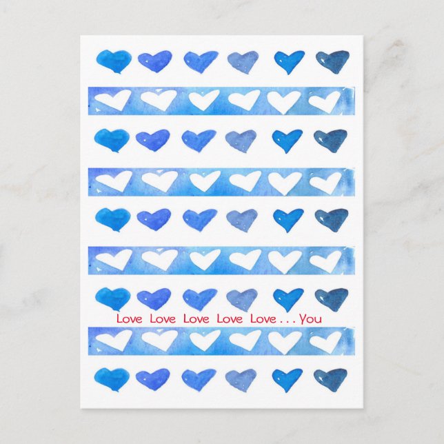 Cartes Pour Fêtes Annuelles Saint-Valentin Aquarelle bleue Coeurs Vous Aimez (Devant)