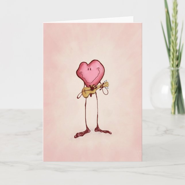 Cartes Pour Fêtes Annuelles Saint Valentin au coeur avec Ukulele (Devant)
