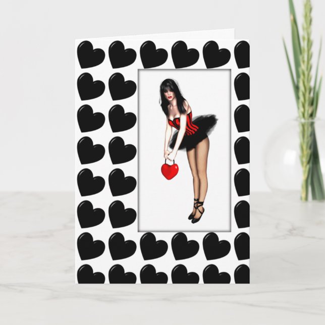 Cartes Pour Fêtes Annuelles Saint-Valentin au coeur noir (Devant)