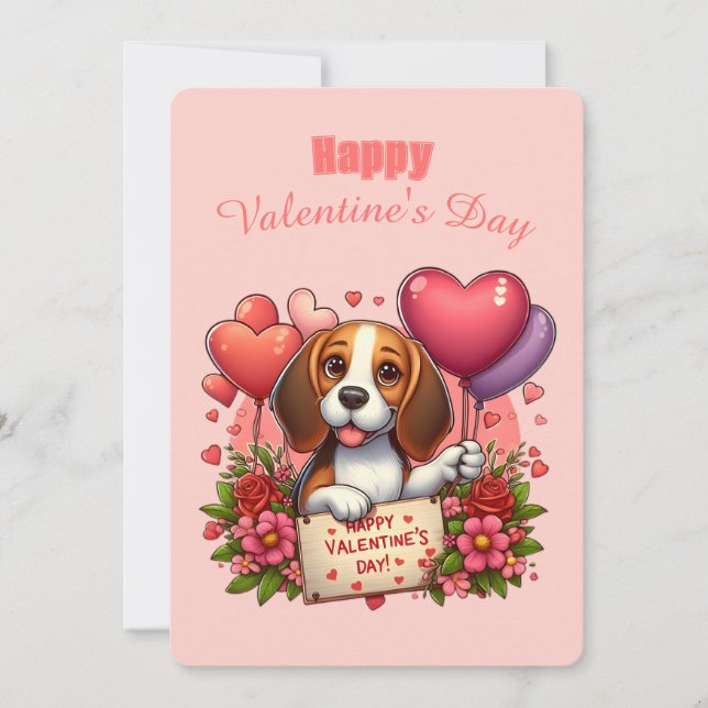 Cartes Pour Fêtes Annuelles Saint-Valentin - Beagle 3 - (Devant)