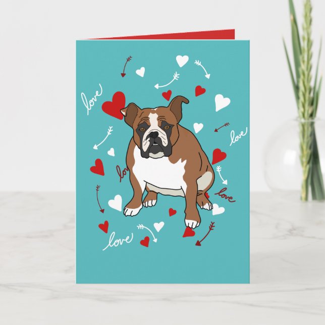 Cartes Pour Fêtes Annuelles Saint-Valentin Bouledogue Anglais   (Devant)