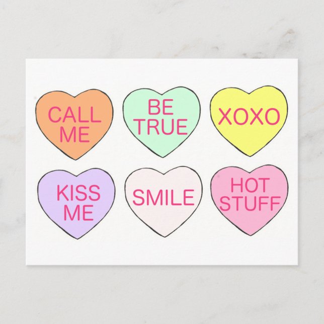 Cartes Pour Fêtes Annuelles Saint Valentin Candy Sweet Conversation Coeurs (Devant)