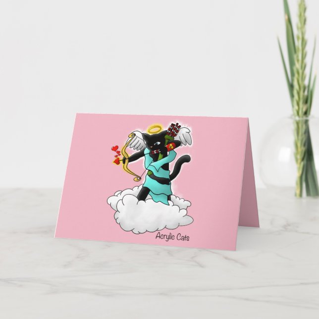 Cartes Pour Fêtes Annuelles Saint Valentin Charbon noir Cat cuppé noir (Devant)