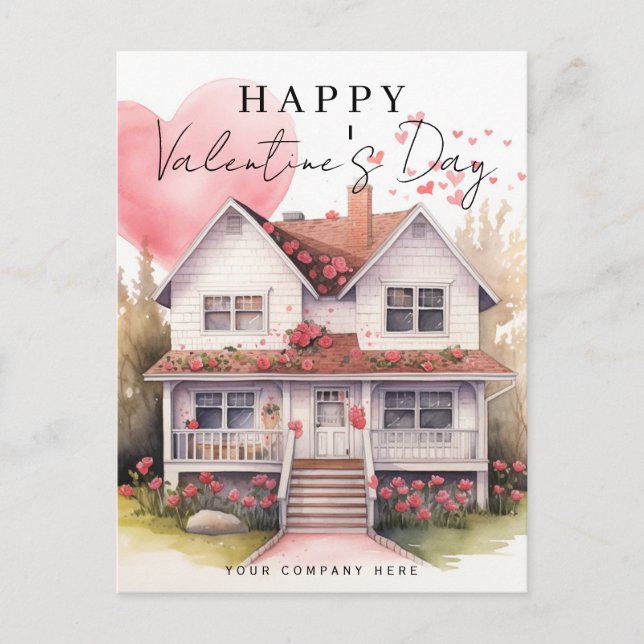 Cartes Pour Fêtes Annuelles Saint Valentin Coeur aquarelle Maison Immo (Devant)
