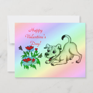Cartes Pour Fêtes Annuelles Saint Valentin, Coeur, Fleur, Chiot et Papillon
