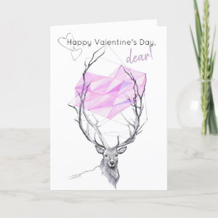 Cartes Pour Fêtes Annuelles Saint-Valentin, coeur géométrique rose et cerf