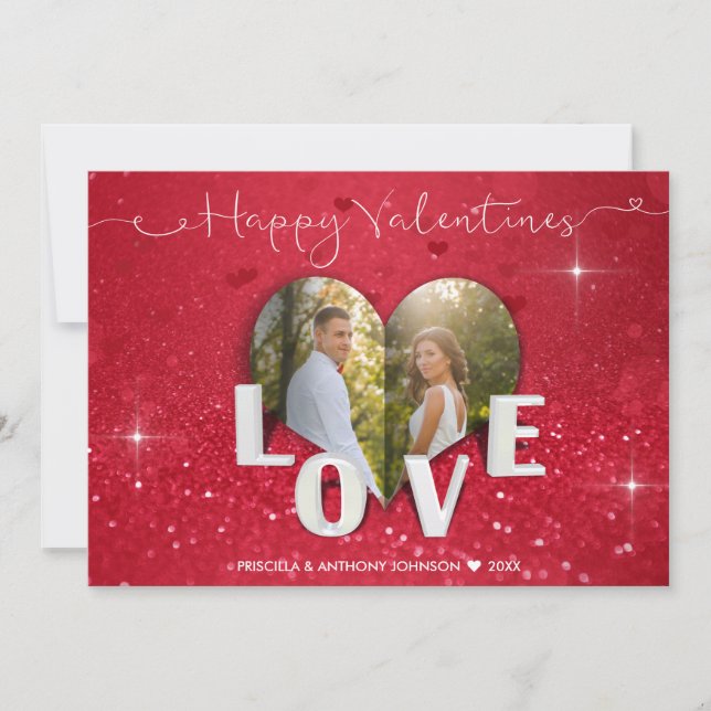 Cartes Pour Fêtes Annuelles Saint Valentin Coeur Parties scintillant rouge - C (Devant)