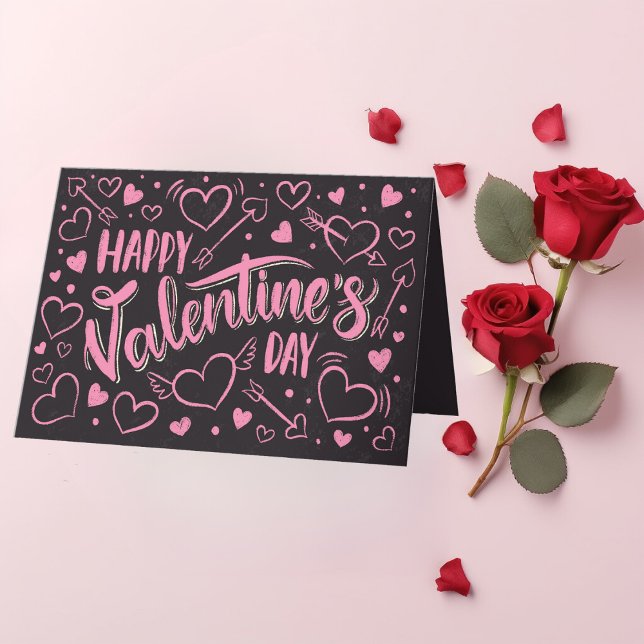 Cartes Pour Fêtes Annuelles Saint-Valentin Coeur rose Noir style tableau noir (Créateur téléchargé)