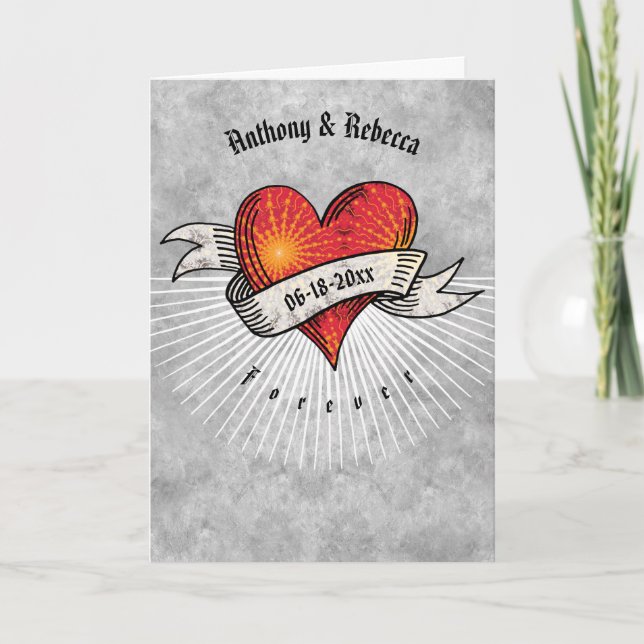 Cartes Pour Fêtes Annuelles Saint Valentin Coeurs tatoués Ajouter des noms et  (Devant)
