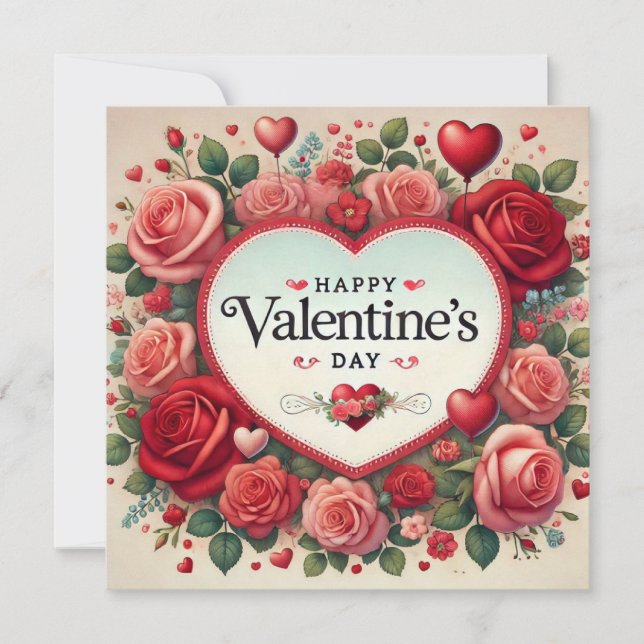 Cartes Pour Fêtes Annuelles Saint Valentin Design avec Roses et Coeurs (Devant)