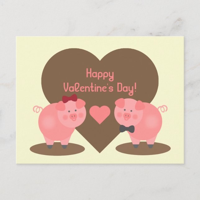 Cartes Pour Fêtes Annuelles Saint-Valentin - Deux cochons dans la boue Bouddle (Devant)