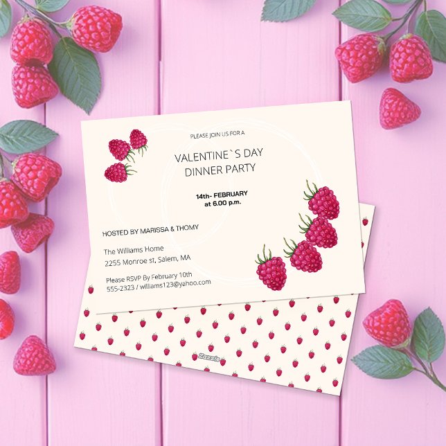 Cartes Pour Fêtes Annuelles Saint Valentin`Dîner de fête aquarelle framboise (Créateur téléchargé)