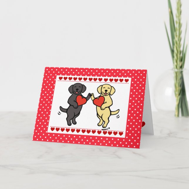 Cartes Pour Fêtes Annuelles Saint-Valentin du Labrador noir et jaune (Devant)