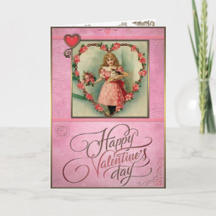Cartes Pour Fêtes Annuelles Saint Valentin - Fille avec un chaton.