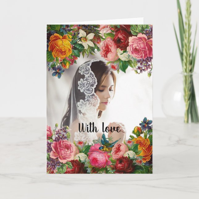 Cartes Pour Fêtes Annuelles Saint Valentin Floral avec Mariage photo d'amour (Devant)