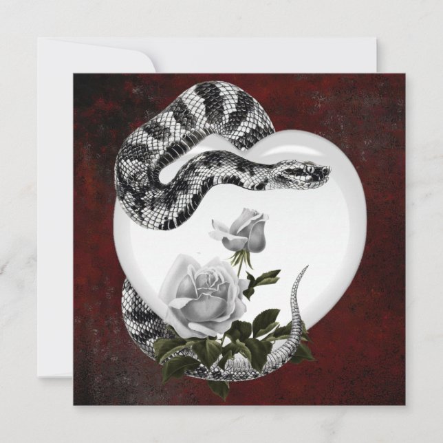 Cartes Pour Fêtes Annuelles Saint-Valentin gothique Coeur et rose blanche (Devant)