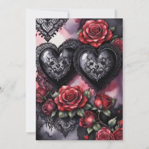 Cartes Pour Fêtes Annuelles Saint-Valentin gothique Cœurs rouges Broderie noir