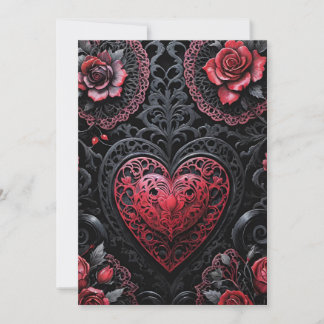 Cartes Pour Fêtes Annuelles Saint-Valentin gothique rouge & cœurs et roses noi