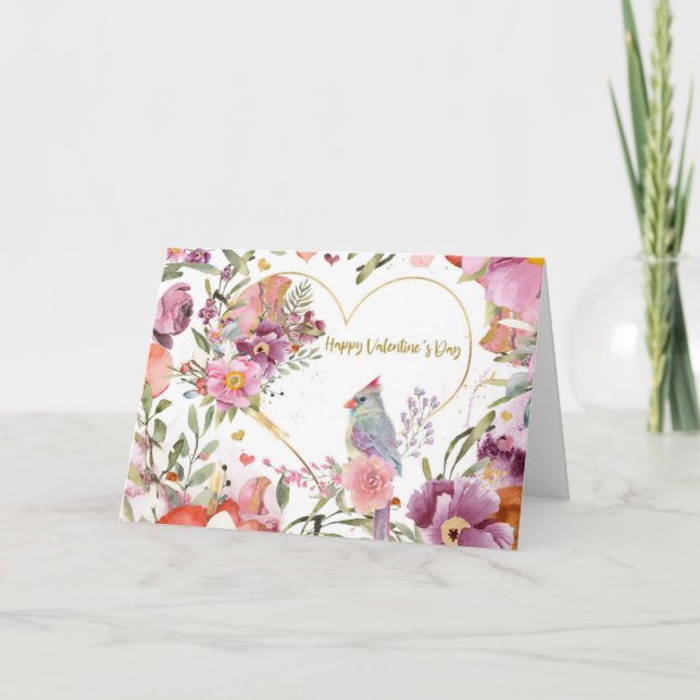 Cartes Pour Fêtes Annuelles Saint-Valentin Jolie aquarelle d'oiseau Floral (Devant)