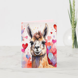 Cartes Pour Fêtes Annuelles Saint-Valentin Llama Aquarelle Coeurs à deux tons