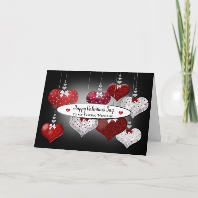Cartes Pour Fêtes Annuelles Saint-Valentin, Mari, Hanging Ornate Hearts (Devant)
